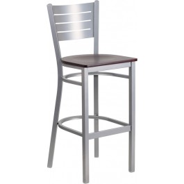 Flash Furniture XU-DG-60402-BAR-MAHW-GG HERCULES Series Silver Slat Back Metal Restaurant Barstool
