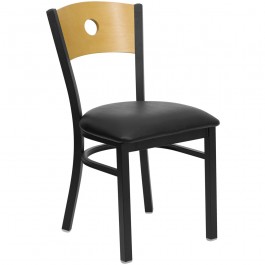 Flash Furniture Hercules Series Black Circle Back Metal Restaurant Chair with Natural Wood Back and Black Vinyl Seat XU-DG-6F2B-CIR-BLKV-GG