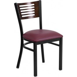 Flash Furniture XU-DG-6G5B-WAL-BURV-GG HERCULES Series Black Decorative Slat Back Metal Restaurant Chair, Burgundy Vinyl Seat