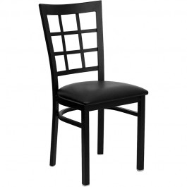 Flash Furniture Hercules Series Black Window Back Metal Restaurant Chair with Black Vinyl Seat XU-DG6Q3BWIN-BLKV-GG