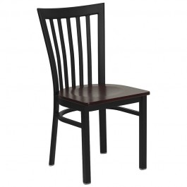 Flash Furniture Hercules Series Black School House Back Metal Restaurant Chair with Mahogany Wood Seat XU-DG6Q4BSCH-MAHW-GG