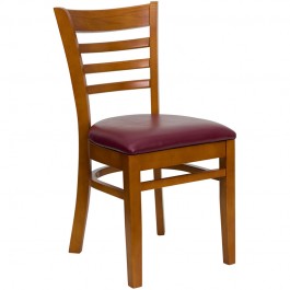 Flash Furniture Hercules Series Cherry Finished Ladder Back Wooden Restaurant Chair with Black Vinyl Seat XU-DGW0005LAD-CHY-BLKV-GG