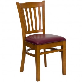 Flash Furniture Hercules Series Cherry Finished Vertical Slat Back Wooden Restaurant Chair with Burgundy Vinyl Seat XU-DGW0008VRT-CHY-BURV-GG