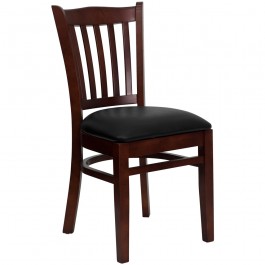 Flash Furniture Hercules Series Mahogany Finished Vertical Slat Back Wooden Restaurant Chair with Black Vinyl Seat XU-DGW0008VRT-MAH-BLKV-GG