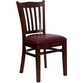 Flash Furniture Hercules Series Mahogany Finished Vertical Slat Back Wooden Restaurant Chair with Burgundy Vinyl Seat XU-DGW0008VRT-MAH-BURV-GG