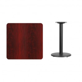 Flash Furniture XU-MAHTB-3030-TR18-GG 30" Square Mahogany Laminate Table Top with 18" Round Table Height Base