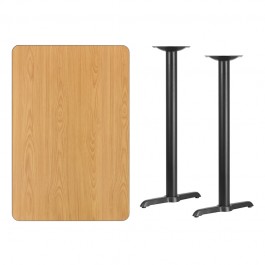 Flash Furniture XU-NATTB-3045-T0522B-GG 30" x 45" Rectangular Natural Laminate Table Top with 5" x 22" Bar Height Table Bases