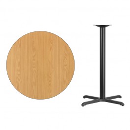 Flash Furniture XU-RD-36-NATTB-T3030B-GG 36" Round Natural Laminate Table Top with 30" Bar Height Table Base