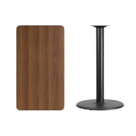 Flash Furniture XU-WALTB-2442-TR24B-GG 24" x 42" Rectangular Walnut Laminate Table Top with 24" Round Bar Height Table Base