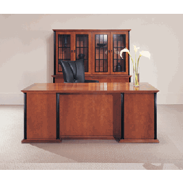Jasper Lancelot Veneer Office Desk with Credenza and Glass Overhead