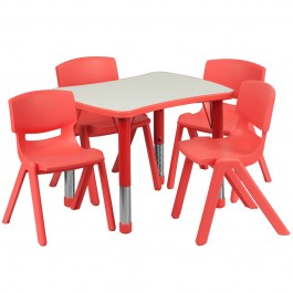 Flash Furniture Adjustable Rectangular Red Plastic Activity Table Set with 4 School Stack Chairs YU-YCY-098-0034-RECT-TBL-RED-GG