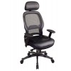 Office Star Space Seating Professional Black Breathable Mesh Back Chair with Adjustable Leather Headrest and Leather Seat 27008