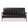 Baxton Studio BBT8011A2-Brown Sofa Nikko Mid-century Dark Brown Faux Leather Wooden 3-Seater Sofa