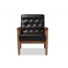 Baxton Studio BBT8013-Black Chair Sorrento Mid-Century Retro Modern Leather Upholstered Wooden Lounge Chair