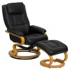 Flash Furniture Contemporary Black Leather Recliner and Ottoman with Swiveling Maple Wood Base BT-7615-BK-CURV-GG