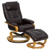 Flash Furniture Contemporary Brown Leather Recliner and Ottoman with Swiveling Maple Wood Base BT-7615-BN-CURV-GG