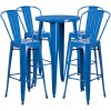 Flash Furniture CH-51080BH-4-30CAFE-BL-GG 24" Round Metal Bar Table Set with 4 Cafe Barstools in Blue