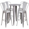 Flash Furniture CH-51080BH-4-30CAFE-SIL-GG 24" Round Metal Bar Table Set with 4 Cafe Barstools in Silver