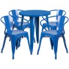 Flash Furniture CH-51080TH-4-18ARM-BL-GG 24" Round Metal Table Set with Arm Chairs in Blue