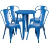 Flash Furniture CH-51080TH-4-18CAFE-BL-GG 24" Round Metal Table Set with Cafe Chairs in Blue