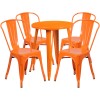 Flash Furniture CH-51080TH-4-18CAFE-OR-GG 24" Round Metal Table Set with Cafe Chairs in Orange