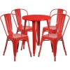 Flash Furniture CH-51080TH-4-18CAFE-RED-GG 24" Round Metal Table Set with Cafe Chairs in Red