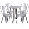 Flash Furniture CH-51080TH-4-18CAFE-SIL-GG 24" Round Metal Table Set with Cafe Chairs in Silver