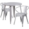 Flash Furniture CH-51090TH-2-18ARM-SIL-GG 30" Round Metal Table Set in Silver