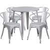 Flash Furniture CH-51090TH-4-18ARM-SIL-GG 30" Round Metal Table Set with Arm Chairs in Silver