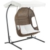 Modway EEI-2278-BRN-WHI-SET Vantage Outdoor Patio Wood Swing Chair in Brown White