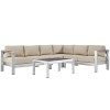 Modway EEI-2557-SLV-BEI Shore 5 Piece Outdoor Patio Aluminum Sectional Sofa Set In Silver Beige