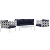 Modway EEI-2623-WHI-NAV-SET Harmony 5 Piece Outdoor Patio Aluminum Sectional Sofa Set in White Navy