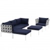 Modway EEI-2626-WHI-NAV-SET Harmony 6 Piece Outdoor Patio Aluminum Sectional Sofa Set in White Navy