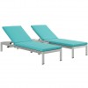 Modway EEI-2736-SLV-TRQ-SET Shore 3 Piece Outdoor Patio Aluminum Chaise with Cushions in Silver Turquoise