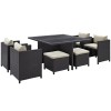 Modway EEI-726-EXP-BEI Inverse 9 Piece Outdoor Patio Dining Set in Espresso Beige