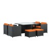 Modway EEI-726-EXP-ORA Inverse 9 Piece Outdoor Patio Dining Set in Espresso Orange