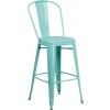 Flash Furniture ET-3534-30-MINT-GG 30'' High Green Metal Indoor-Outdoor Barstool with Back in Mint