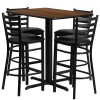 Flash Furniture 24''W x 42''L Rectangular Walnut Laminate Table Set with 4 Ladder Back Metal Bar Stools - Black Vinyl Seat HDBF1020-GG