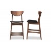 Baxton Studio Latina Barstool-Black PVC Latina Mid-century Retro Black Leather Walnut Wood 24-Inches Counter Stool