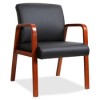 Lorell LLR40200 Black Leather Wood Frame Guest Chair in Black Cherry