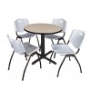 Regency TB30RNDBE47GY Cain 30" Round Breakroom Table in Beige & 4 'M' Stack Chairs in Grey