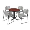 Regency TB30RNDCH44GY Cain 30" Round Breakroom Table in Cherry & 4 Zeng Stack Chairs in Grey