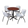 Regency TB30RNDCH47GY Cain 30" Round Breakroom Table in Cherry & 4 'M' Stack Chairs in Grey