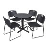 Regency TB30RNDGY44BK Cain 30" Round Breakroom Table in Grey & 4 Zeng Stack Chairs in Black
