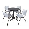 Regency TB30RNDGY47GY Cain 30" Round Breakroom Table in Grey & 4 'M' Stack Chairs in Grey