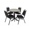 Regency TB30RNDPL29BK Cain 30" Round Breakroom Table in Maple & 4 Restaurant Stack Chairs in Black
