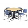 Regency TB4242BE44BE Cain 42" Square Breakroom Table in Beige & 4 Zeng Stack Chairs in Blue