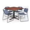 Regency TB4242CH44BE Cain 42" Square Breakroom Table in Cherry & 4 Zeng Stack Chairs in Blue (Default)