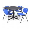 Regency TB4242GY47BE Cain 42" Square Breakroom Table in Grey & 4 'M' Stack Chairs in Blue (Default)