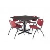 Regency TB4242MW47BY Cain 42" Square Breakroom Table in Mocha Walnut & 4 'M' Stack Chairs in Burgundy (Default)